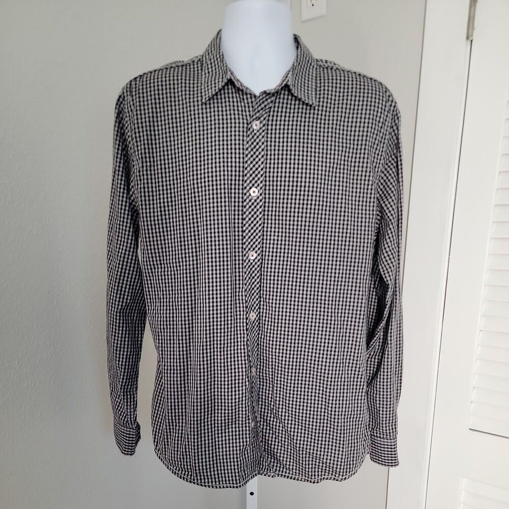 Attention Button Up Collared Shirt ~ Sz L ~ Long Sleeve ~ Gray ~ Plaid